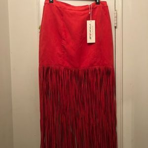 Red Suede H&M fringed skirt.